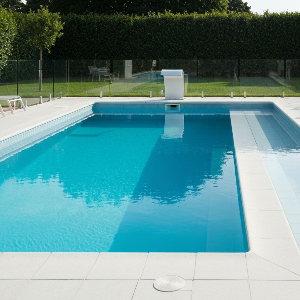 Piscina limpa com deck de pedra